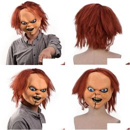 Máscaras de fiesta Chucky Mask Childs Play Costume Masques Ghost Masks Horror Face Latex Mascarilla Halloween Devil Killer Doll Casco 220817 Dhkl0