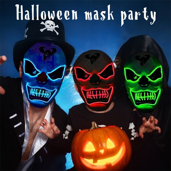 Masques de fête Clown Glowing LED Halloween Horreur Carnaval Néon Mascarade Club Props 220826