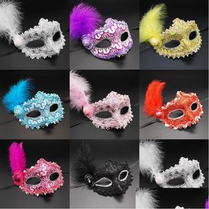 Party Maskers Colorf Halloween Feather Eye Vrouwen Meisjes Prinses Sexy Maskerade Masker Dans Verjaardag Carnaval Rekwisieten T9I001408 Drop Deli Dh3L2