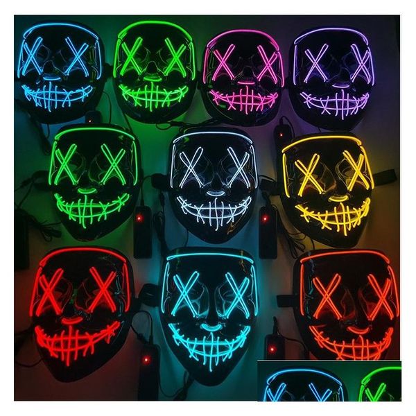 Festmasker Kosmask Halloween blandad färg Led-mask Masque Masquerade Neon Maske Light Glow In The Dark Skräck Glödande Faceer Drop De Dhhgb