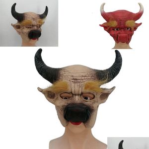 Masques de fête Cosplay Bl Démon Roi Corne de Vache Nez Grande Oreille Horreur Py Horrible Halloween Masque Terreur Fl Visage Costume Prop Carnaval Drop Dhg5L