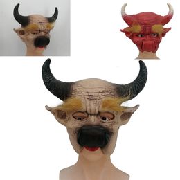 Mascaras de fiesta Cosplay Bull Demon King Horna de vaca Nariz de la oreja grande espeluznante Horrible Halloween Mask Terror Cosco completo Profección de carnaval 230812