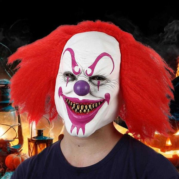 Máscaras de fiesta Cosplay Payaso Cara Cubierta Fiesta de Halloween Ojos rojos Látex Sombrero Disfraz Cosplay Props Fiestas temáticas Cara de miedo Cubierta para decoración HKD230801