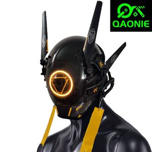 Masques de fête Cosplay Cyberpunk pour adultes Masque de style mécanique Science Fiction Bande de lumière LED jaune Cool Technology Casque Ghostface Masque 230826