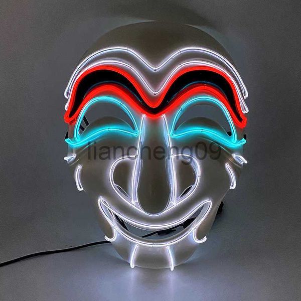 Máscaras de fiesta Cosplay Película famosa Money Heist Props Accesorios Máscaras luminosas que se iluminan en la noche oscura para Halloween Máscaras LED x0907