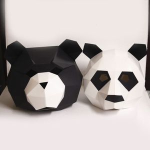 Masques de fête Cosplay Halloween Masque Fournitures Panda Bear Costume Tête Capot 3D Papier Modèle DIY Dessin Animé À La Main Visage Jouets 230901