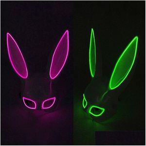 Masques de fête Cosplay Masque LED Light Up Bunny Femmes Halloween Y Lapin Dj Bar Night Club Costume Carnaval Drop Livraison Dhiv8
