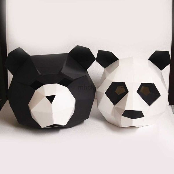 Máscaras de fiesta Máscaras de cosplay Suministros de máscara de fiesta de Halloween Disfraz de oso panda Capucha de cabeza Modelo de papel 3D Dibujos animados de bricolaje Cara hecha a mano Juguetes de cosplay HKD230801