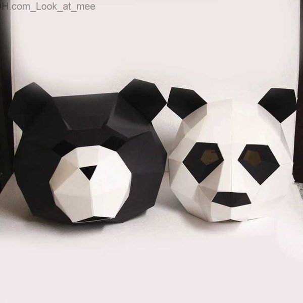 Masques de fête Masques de cosplay Masque de fête d'Halloween Fournitures Panda Bear Costume Head Hood 3D Modèle de papier DIY Cartoon Handmade Face Cosplay Toys Q231009