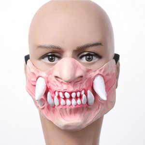 Masques de fête Cosplay effrayant zombie longue dent Horreur effrayant Bouche nez horrible Halloween Mask Terror Half Face Costume Props Carnival Party 230812