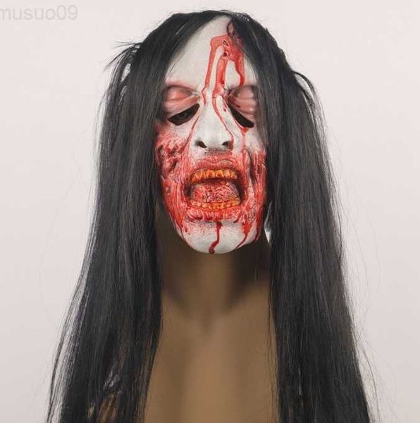 Máscaras de fiesta Máscara de zombi de Halloween espeluznante The Evil Cosplay Props Máscara de miedo de pelo largo Máscara de mascarada Fantasma Máscara de miedo realista Máscaras L230803