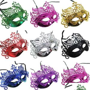 Party Masks Crown Halloween Powder Gold Hollow Mask Venise Masquerade Stage Performance Drop Livrot Home Garden Festive Supplies Dhrix