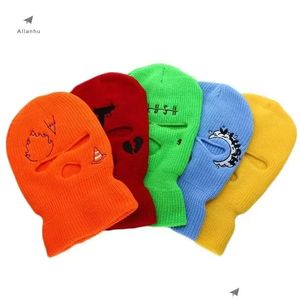 Masques de fête Design personnalisé Broderie Clava Moto 3 Trous Fl Visage Tricot Masque De Ski Bonnet Hatbeanie Drop Livraison Maison Jardin Festif Dhwgd