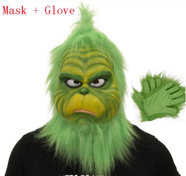 Masques de fête Mignon Comment Noël Cheveux Verts Cosplay Masque Latex Halloween XMAS Pleine Tête Latex Masque Cosplay Costume Masque Accessoires 230523