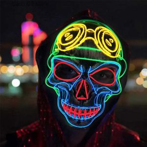 Máscaras de fiesta Forma linda máscara luminosa piloto cráneo máscara de luz de pelo accesorios de luz de horror de halloween T231012