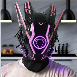 Máscaras de fiesta Cyber ​​Punk Helmet Techwear Mask Shinobi Samurai Man Cosplay con LED Light Robot Punk Tech Armor Futuristic Toy 231204