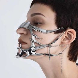 Party Maskers CyberPunk Onregelmatig Titanium Stalen Masker Gothic Punk Metaal Mechanisch Alien Vloeistof Gezicht Ornament Oorbellen Feest Sieraden Accessorie HKD230801