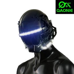 Masques de fête Masque Cyberpunk Cosplay pour adultes Style mécanique Science Fiction Bande de lumière LED blanche Technologie Cool Casque Ghostface Masque 230824