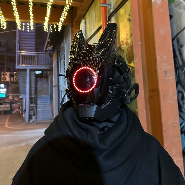 Masques de fête Masque Cyberpunk Cosplay Jouets Night City Series Lumière LED SCI-FI Casque Mécanique Science Fiction Halloween Party Cadeau pour Adulte 230523