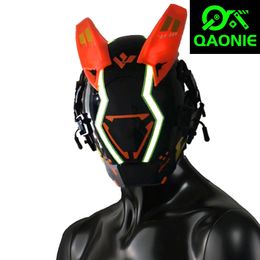 Feestmaskers Cyberpunkmasker voor volwassenen Cosplay Masker in mechanische stijl Science Fiction Oranje LED-lamp en hoorn Decoratie Helm Ghostface 230901