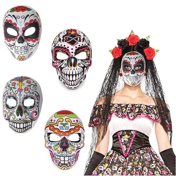 Masques de fête Jour des morts Masque de crâne de sucre Mexicain Halloween Mascarade Full Bones Festivals Costume Fournitures Cosplay 230923