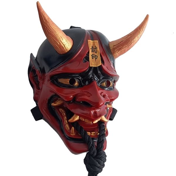 Máscaras de fiesta Máscara decorativa Halloween Estilo japonés Horror Cosplay Terror Ukiyo Pintura Tengu Seal Prajna Resina Máscaras Colgante Tienda Decoraciones 230327