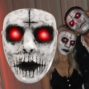 Masques de fête Demon Killer Mask Horror Zombie Glowing Red Eye Headgear Masque en latex Masque effrayant pour Halloween Thème de Pâques Accessoires de fête 220915