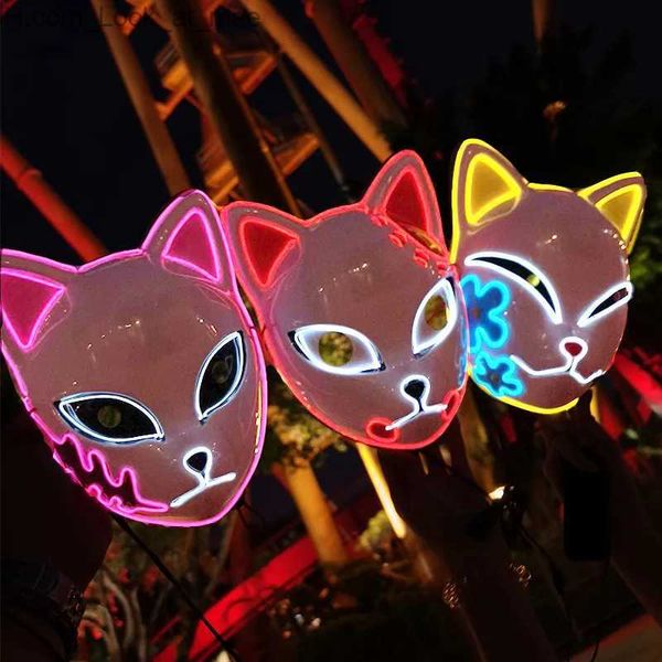 Masques de fête Demon Slayer Glowing EL Wire Masque Kimetsu No Yaiba Personnages Cosplay Costume Accessoires Japonais Anime Fox Halloween LED Masque Q231009