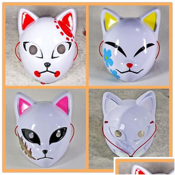 Máscaras de fiesta Demon Slayer Mask Halloween Japonés Bambú Jardín Hoja Tanji Langchang Conejo Real Arroz Mariposa Cos Fox Plástico Hogar G Dhvan