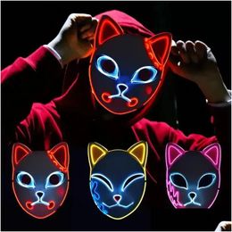 Party Maskers Demon Slayer Tanjirou Masker Sabito Mascarilla Makomo Cosplay Masques Halloween Kostuum Mascara's Led Ship Drop Delivery Home Otd5V