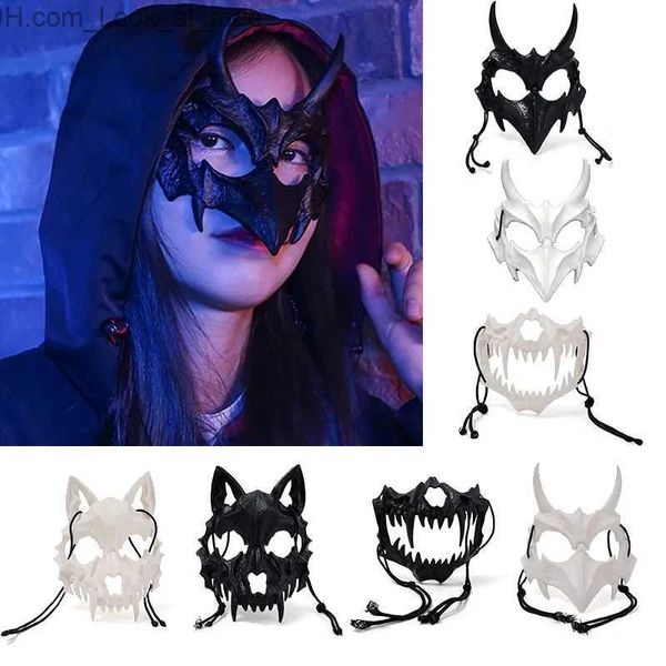 Masques de fête Démons Tigres Masques de style loup-garou Rôle squelette Halloween Masque de carnaval Japonais Dragon Dieu Demi-visage Masque Cosplay Accessoires de fête Q231007