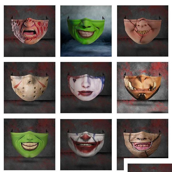 Party Masks Design Halloween Cosplay Washable Joker Face Mask Impression numérique Skl Protection Cotton Drop Livrot Home Garden Festi Dhia2