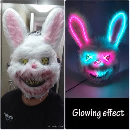 Masques de fête Design Effrayant Neon Glowing Party Bloody Rabbit Cosplay Bunny Masque Halloween Carnaval Costume Lumineux Props Party LED Masque G0921