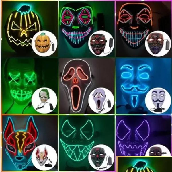 Masques de fête Designer Glowing Masque Halloween Décorations Glow Cosplay Coser Pvc Matériel Led Lightning Femmes Hommes Costumes Pour Ad Dhyfa