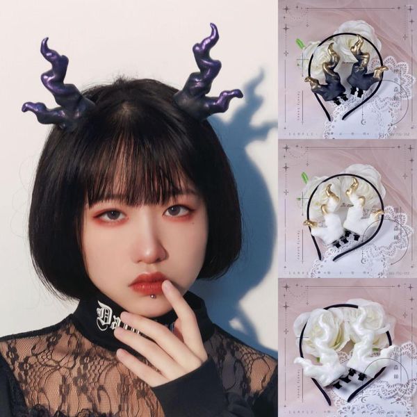 Masques de fête Cornes de diable Fantôme Antlers Corne Original Lolita Chapeaux Cerceau de cheveux Cosplay Terne Noir Gothique Halloween Hairpn Accessoires