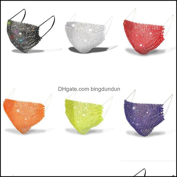 Máscaras de fiesta Dhs Diamond Mask Colorf Mesh Bling Rhinestone Grid Net Lavable Sexy Hollow para mujeres Girl Drop Delivery Home Garden Fes Otbi6