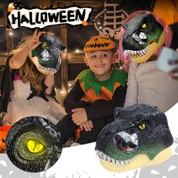 Feestmaskers Dinosaurusmasker Gloeiende ogen Beweegbare mond Dino met geluiden Halloween Horror Cosplay Kostuum Dierenrollenspel Hoofddeksels 230721