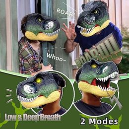 Máscaras de fiesta Dinosaur Mask Halloween Látex Mouth Headgear con sonidos Ojos brillantes Horror Fiel Fiest Mask Props Props Animal Cosplay 230814