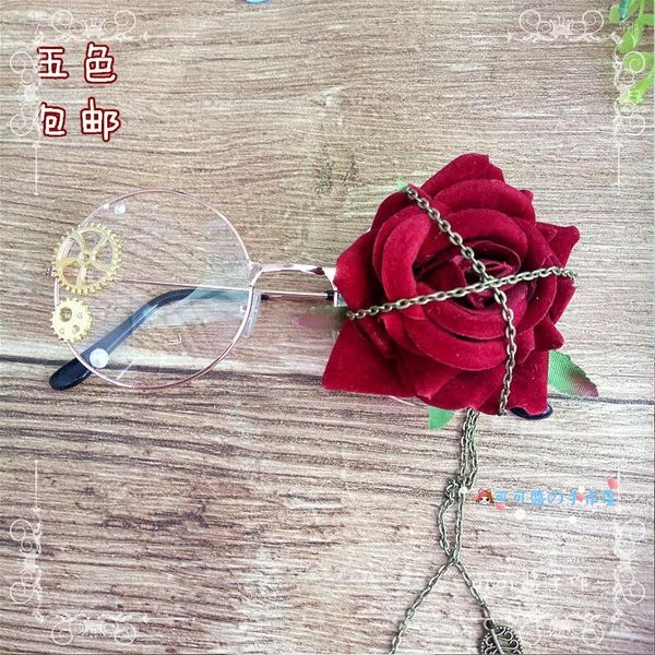 Masques de fête bricolage artisanat Cos qui Source boîte à lunettes ronde et plate Lolita douce soeur Harajuku Rose femme reconstituant des manières anciennes