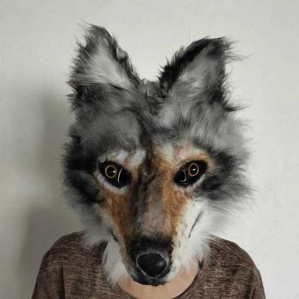 Party Masks Chog Latex Masque facial en peluche Toy Carnaval Playage des rôles Saisie de fête adulte Costume Face Face Halloween Funn Fur Animal Wolf Q240508