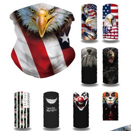 Masques de fête Eagle Face Skl Magic Headscarf Riding Cycling Faces Mask America Flags Scarves Sport Bandeau Drop Delivery Home Gar Dh2Rt