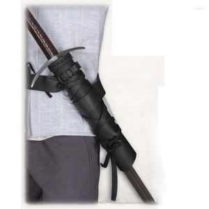 Máscaras de fiesta Temprano medieval Vikingo Pirata Espada Vaina Vaina Cinturón Cuero Samurai Katana Estoque Titular para hombres Larp Caballero Templario Traje