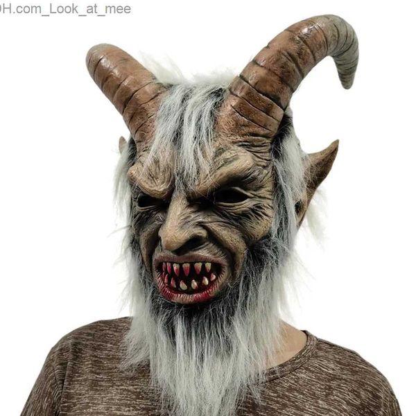Masques de fête élégant diable cornu adulte latex Krampus masque Halloween adulte costume accessoire mal effrayant bête Q231009