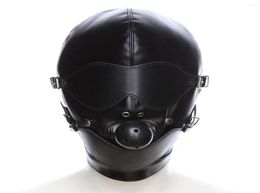 Máscaras de fiesta Máscara erótica Cosplay Fetish Bondage Headgear con boca Ball Gag BDSM Capucha de cuero para hombres Juegos para adultos Sexo SM3988781