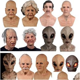 Masques de fête Cos européens et américains Old Man UFO Alien Masque Tête Chauve Beau Guy Jeune Beauté Latex Header Fabricant En Gros Dh5Eh