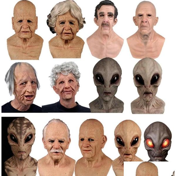 Masques de fête Cos européens et américains Old Man UFO Alien Masque tête chauve beau gars jeune beauté latex tête fabricant Whole5465 Dhy6J