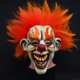 Party Maskers Kwaad Enge Halloween Vlam Clown Masker Rubber Latex Met Haar Grappige Joker Kostuums Rekwisieten Adt One Size X0803 Drop Delivery Dhitl