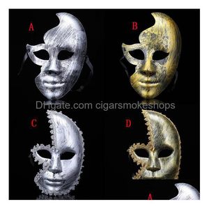 Masques de fête Fantaisie Antique Masquerade Strass pour hommes Femmes - Demi-visage Style vénitien avec des accents d'or Sier Drop Livraison Accueil GA DHFS5