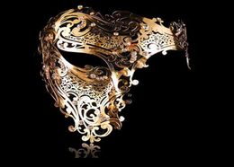 Party Masks Fashion Cosplay Halloween Mask Black Silver Rhinestone Phantom Metal Filigraan Venetiaans feestmasker Gold Red Half Face M3895208