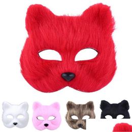 Masques de fête Fausse Fourrure Chat Renard Masque Furry Animal Cosplay Demi-Masques De Fête Mascarade Déguisement De Pâques Costume Drop Livraison Maison Dhsqc